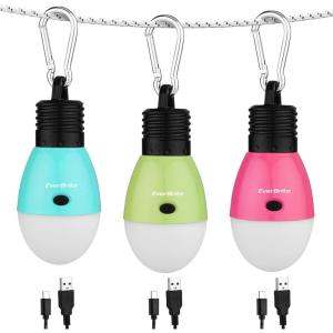 EverBrite Rechargeable Camping Light,Portable Tent Lantern,3 Lighting Modes, Hanging Tent Light Bulbs with Clip Hook for Hiking, Fishing, Backpacking, Emergency and More,Blue(2 Pack)(Multi-color)