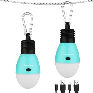 EverBrite Rechargeable Camping Light,Portable Tent Lantern,3 Lighting Modes, Hanging Tent Light Bulbs with Clip Hook for Hiking, Fishing, Backpacking, Emergency and More,Blue(2 Pack)(Blue-2 Pack)