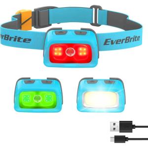 EverBrite Rechargeable Headlamp – 350 Lumens Headlight with Red/Green Light and Tail Light, 7 Lighting Modes with Memory Function, Perfect for Trail Running, Camping and Hiking(Sky Blue)