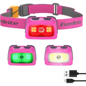 EverBrite Rechargeable Headlamp – 350 Lumens Headlight with Red/Green Light and Tail Light, 7 Lighting Modes with Memory Function, Perfect for Trail Running, Camping and Hiking(Rose Pink)