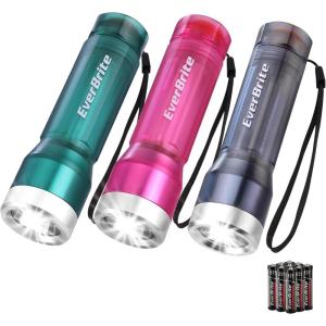EverBrite Small Flashlight, Compact LED Flash Light with 3 Modes, 3 AAA Batteries Included, Water-Resistant Mini Flashlight for Home,Emergencies and Camping, Pink, 1 Pack(Pink  Blue  Gray)