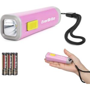 EverBrite Small Flashlight, Mini LED Flashlight, Plastic Torch Use for Emergencies, Camping, Outdoor with Lanyard 3AAA Battery Included, Blue(Pink)