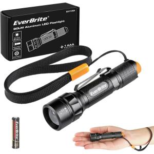 EverBrite Super Small Mini LED Flashlight, 3 Lighting Modes, Zoomable Adjustable Focus for Camping, Hiking, Fishing, Running, Power Outages & Emergencies, 1 AAA Battery Included