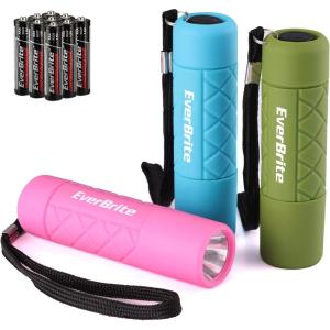 EverBrite UV Blacklight Flashlights 3-Pack Set, 9 LEDs 395nm Mini Black Light for Neon Glow Art, Class Teaching, Scorpions, Pets Stains Urine, 9 AAA Batteries Included(E007123 Mix Color (3-Pack))