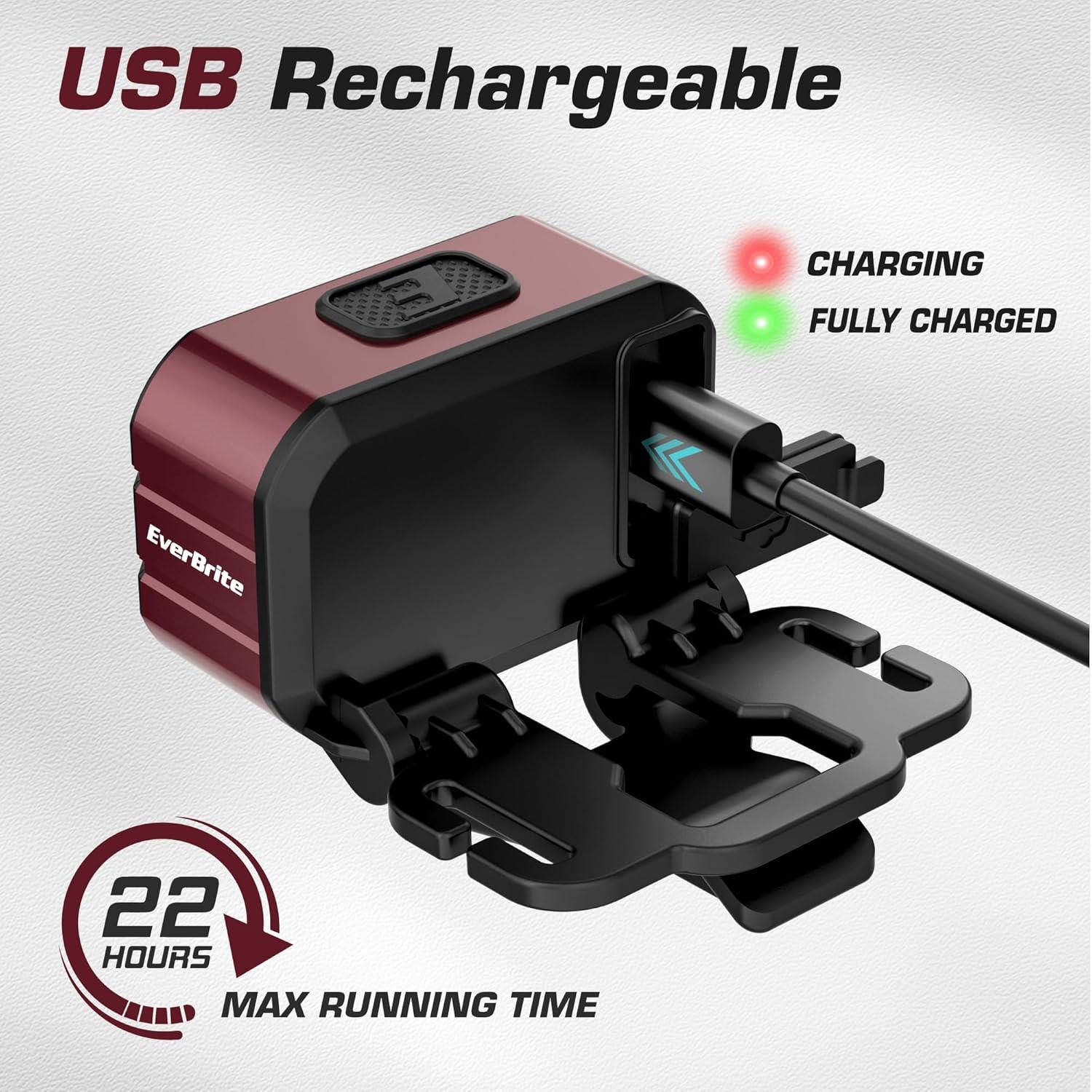 image:imageEverBrite 400LM Rechargeable Headlamp 159 oz Lightweight amp Comfortable Head Lamp with Hat Clip IP67 Waterproof WhiteRedGreen Light 7 Modes for Running Camping and BackpackingPurplePurple