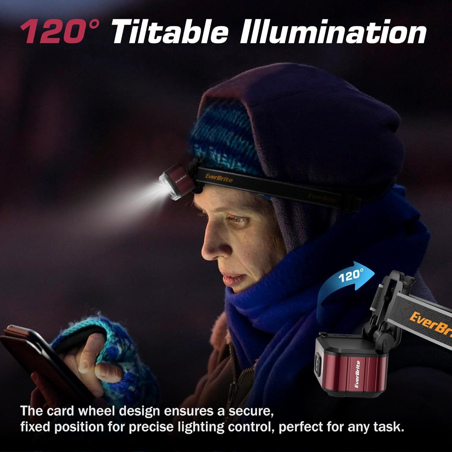 image:imageEverBrite 400LM Rechargeable Headlamp 159 oz Lightweight amp Comfortable Head Lamp with Hat Clip IP67 Waterproof WhiteRedGreen Light 7 Modes for Running Camping and BackpackingPurplePurple