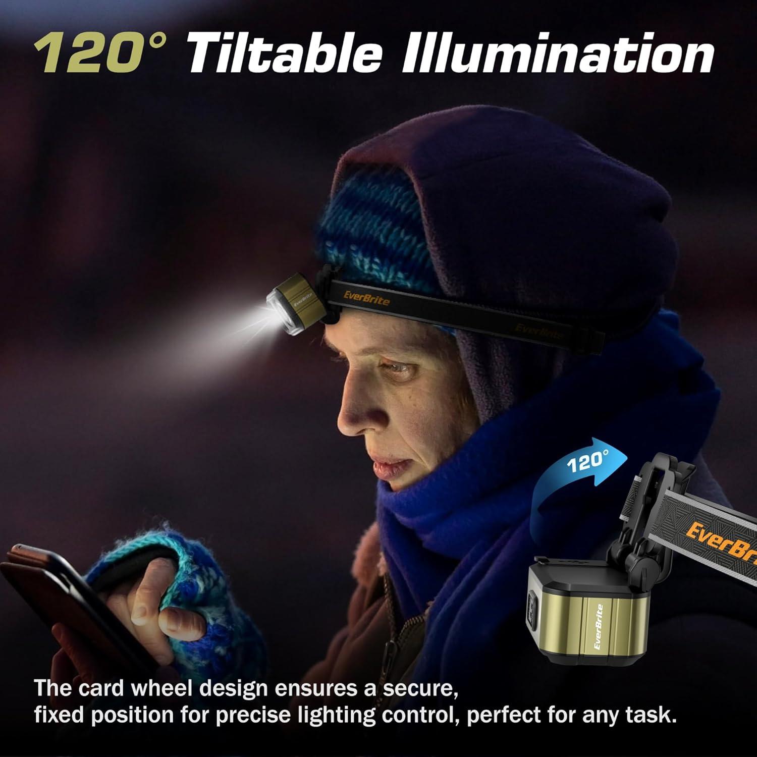 image:imageEverBrite 400LM Rechargeable Headlamp 159 oz Lightweight amp Comfortable Head Lamp with Hat Clip IP67 Waterproof WhiteRedGreen Light 7 Modes for Running Camping and BackpackingPurpleGreen