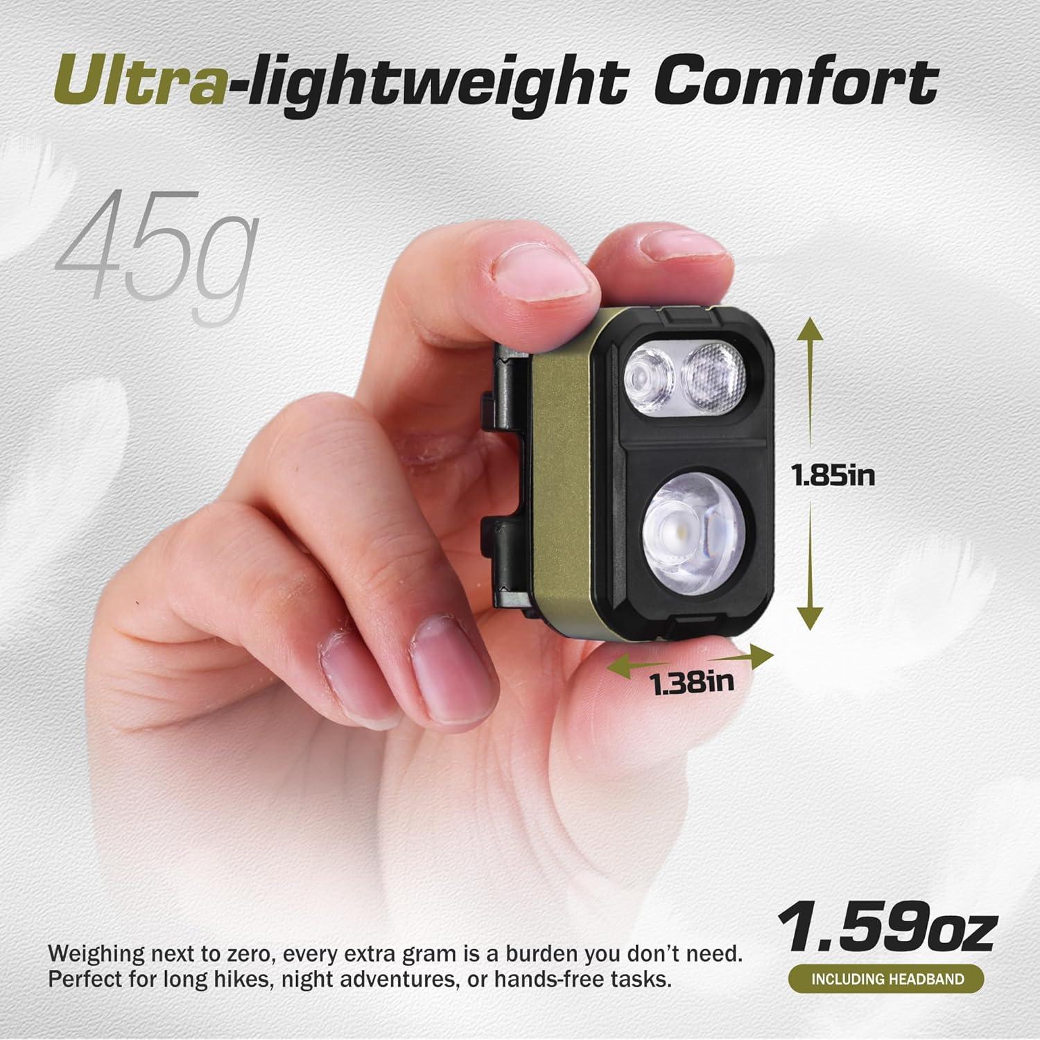 image:imageEverBrite 400LM Rechargeable Headlamp 159 oz Lightweight amp Comfortable Head Lamp with Hat Clip IP67 Waterproof WhiteRedGreen Light 7 Modes for Running Camping and BackpackingPurpleGreen