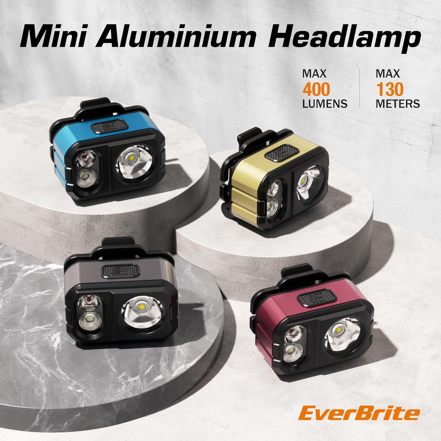 image:imageEverBrite 400LM Rechargeable Headlamp 159 oz Lightweight amp Comfortable Head Lamp with Hat Clip IP67 Waterproof WhiteRedGreen Light 7 Modes for Running Camping and BackpackingPurpleGreen