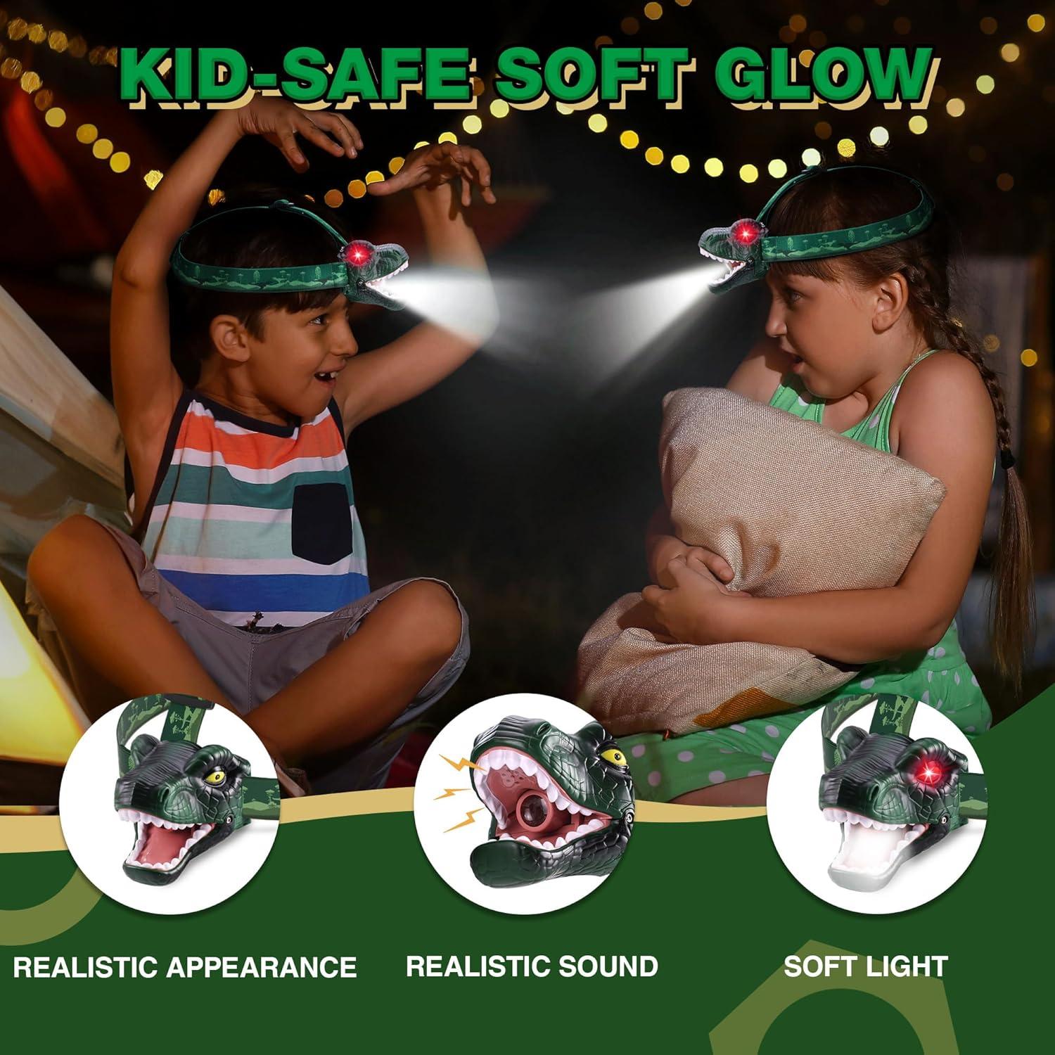 image:imageEverBrite Dinosaur LED Headlamp TRex Head Lamp with Roar amp Silent Mode Batteries Included HandsFree Headlight for Camping Hiking Night Walking Costume amp Outdoor UseDINOSAUR
