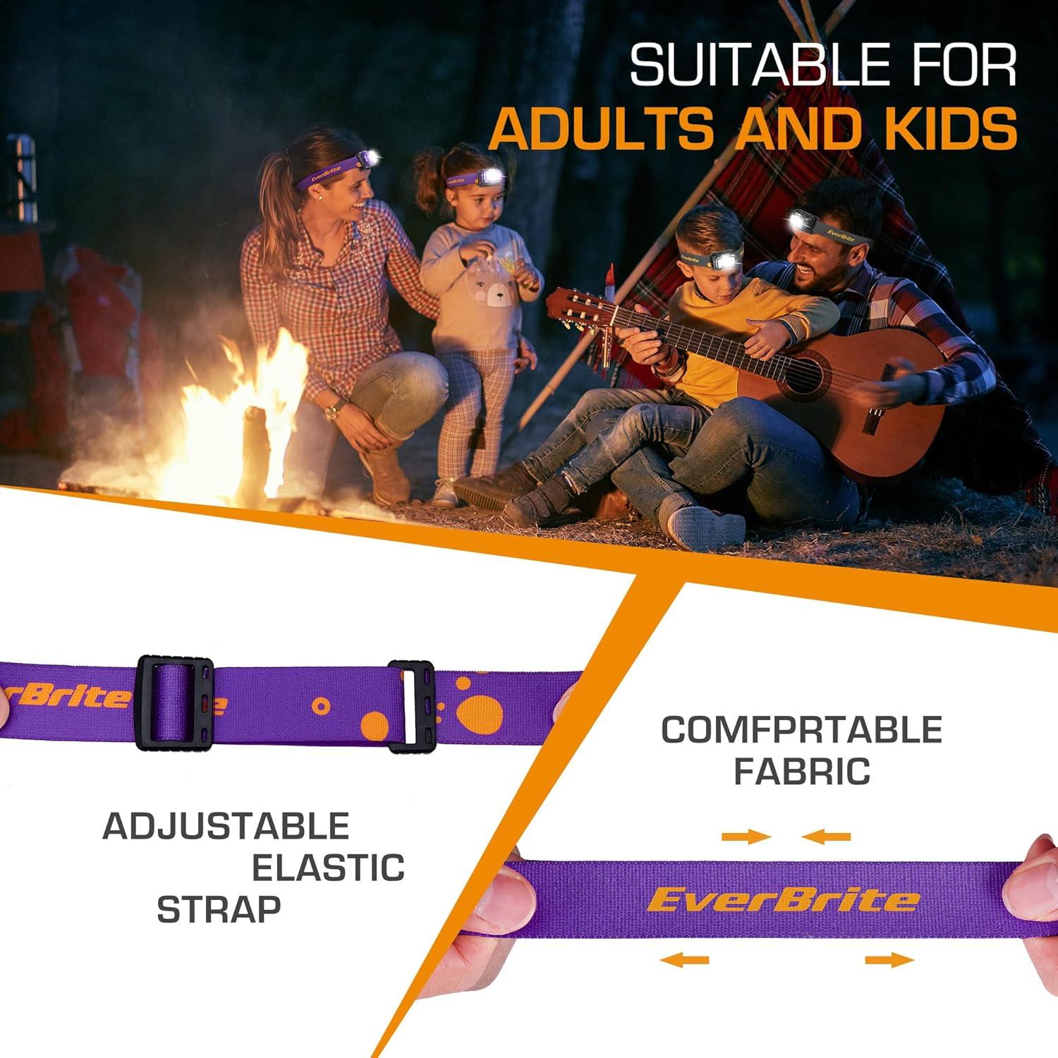 image:imageEverBrite Rechargeable Headlamp 2 Pack Kids Headlamp with WhiteRedGreen Light and Memory Function Head Lamp for Adult and Kid with 5 Modes 120 Adjustable LED Headlamp for Camping RunningPinkDeep Purple