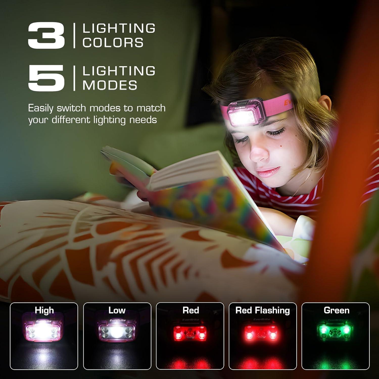 image:imageEverBrite Rechargeable Headlamp 2 Pack Kids Headlamp with WhiteRedGreen Light and Memory Function Head Lamp for Adult and Kid with 5 Modes 120 Adjustable LED Headlamp for Camping RunningPinkCoral Pink