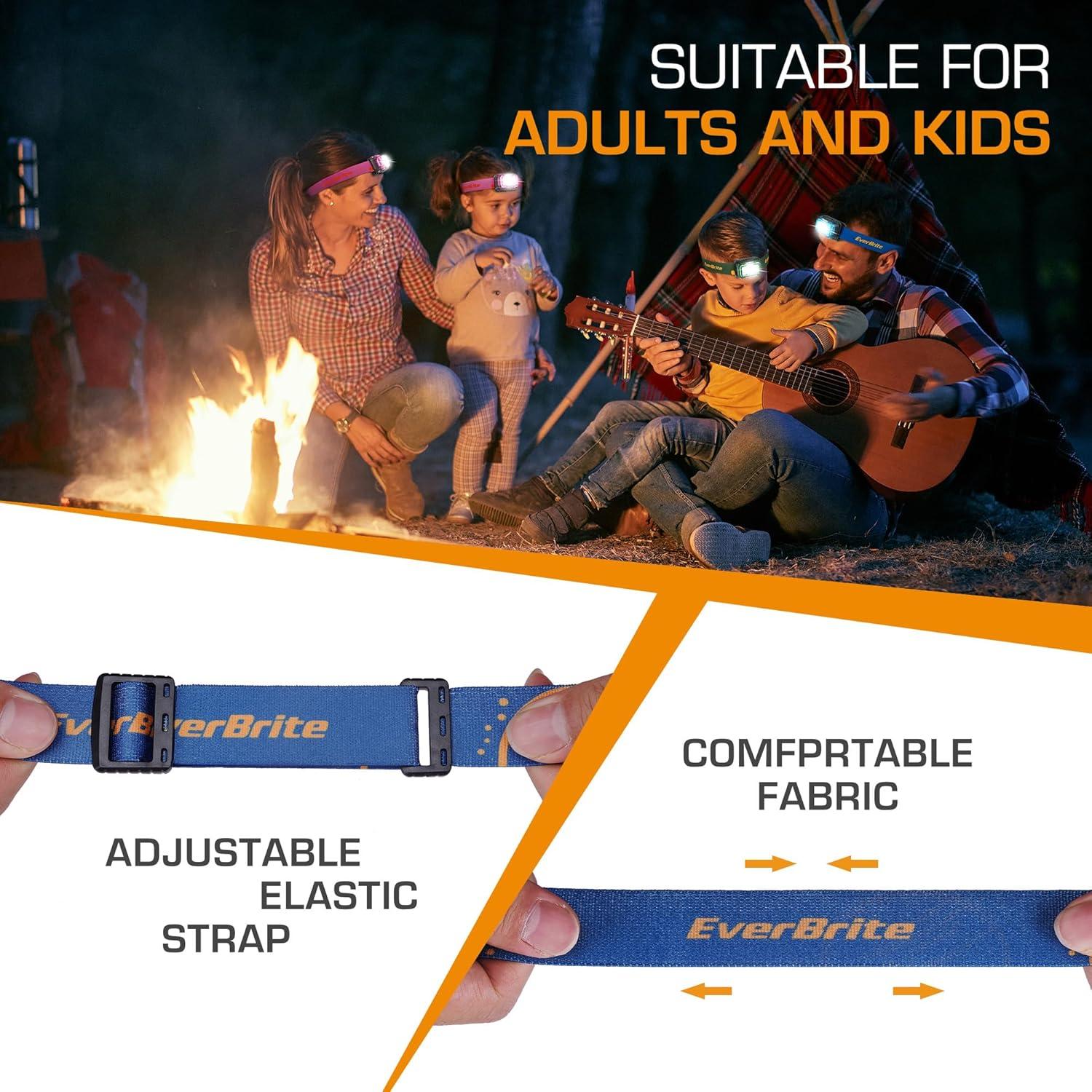 image:imageEverBrite Rechargeable Headlamp 2 Pack Kids Headlamp with WhiteRedGreen Light and Memory Function Head Lamp for Adult and Kid with 5 Modes 120 Adjustable LED Headlamp for Camping RunningPinkMineral Blue