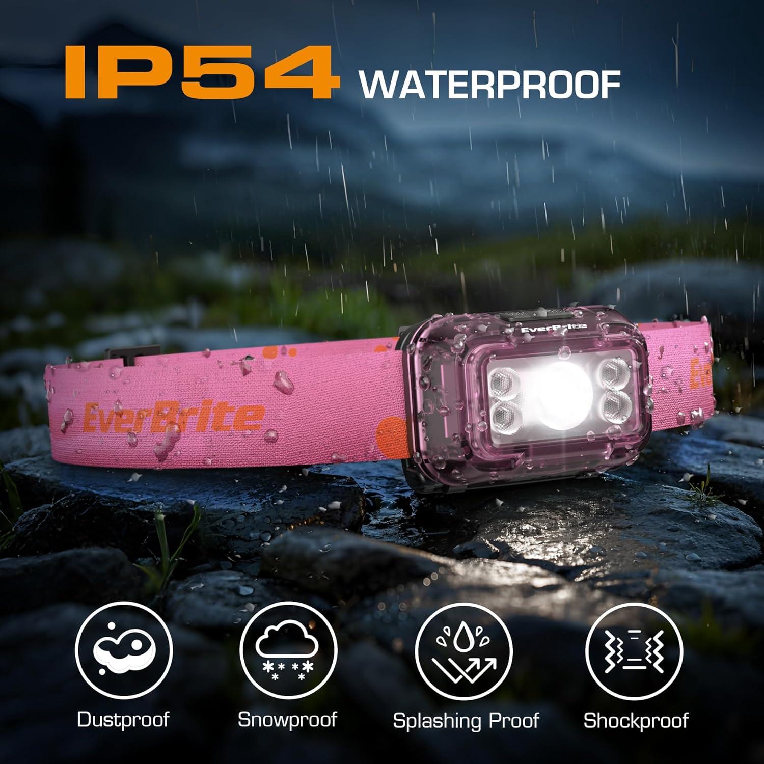 image:imageEverBrite Rechargeable Headlamp 2 Pack Kids Headlamp with WhiteRedGreen Light and Memory Function Head Lamp for Adult and Kid with 5 Modes 120 Adjustable LED Headlamp for Camping RunningPinkCoral Pink