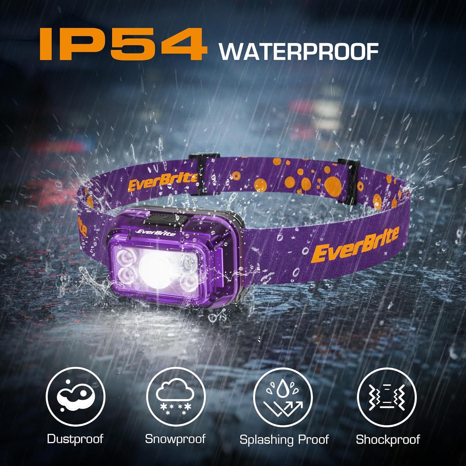 image:imageEverBrite Rechargeable Headlamp 2 Pack Kids Headlamp with WhiteRedGreen Light and Memory Function Head Lamp for Adult and Kid with 5 Modes 120 Adjustable LED Headlamp for Camping RunningPinkDeep Purple
