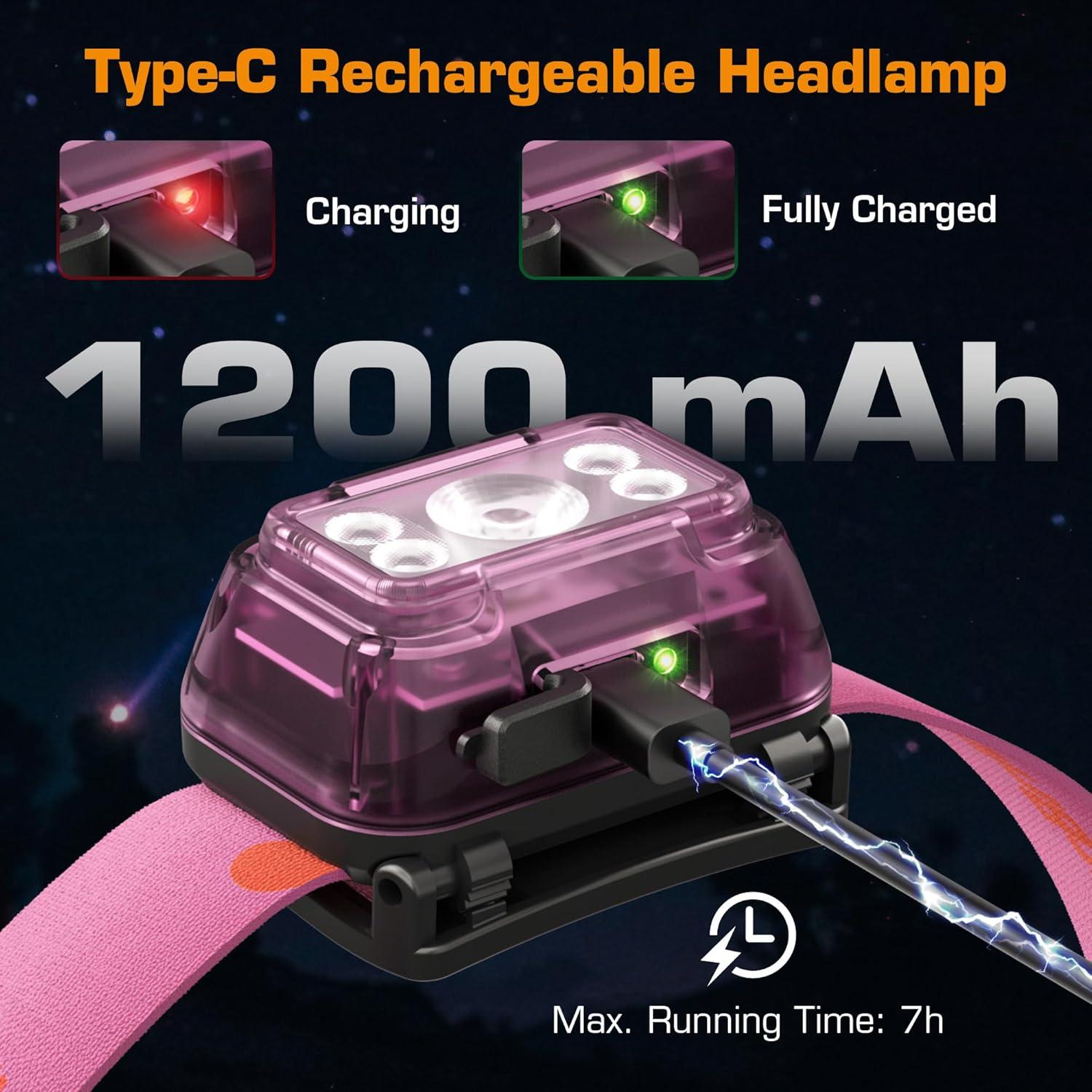 image:imageEverBrite Rechargeable Headlamp 2 Pack Kids Headlamp with WhiteRedGreen Light and Memory Function Head Lamp for Adult and Kid with 5 Modes 120 Adjustable LED Headlamp for Camping RunningPinkCoral Pink