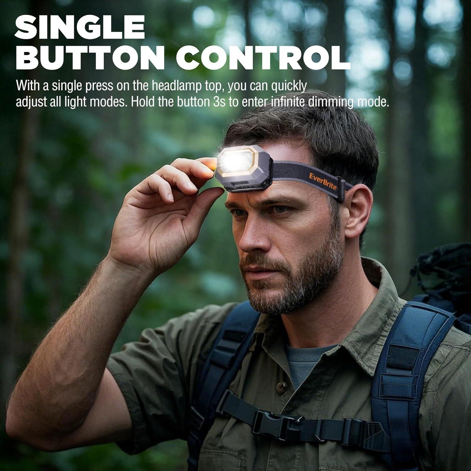 image:imageEverBrite Rechargeable Headlamp 700 Lumens Head lamp for Adults 6 Modes with WhiteRedGreen Light 60 Adjustable LED Headlight for Hunting Running and Hiking