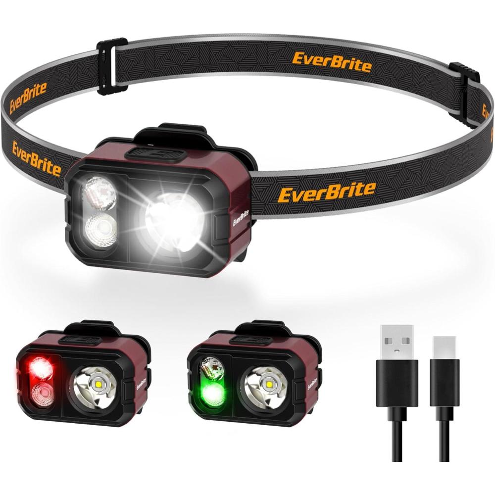 image:imageEverBrite 400LM Rechargeable Headlamp 159 oz Lightweight amp Comfortable Head Lamp with Hat Clip IP67 Waterproof WhiteRedGreen Light 7 Modes for Running Camping and BackpackingPurplePurple
