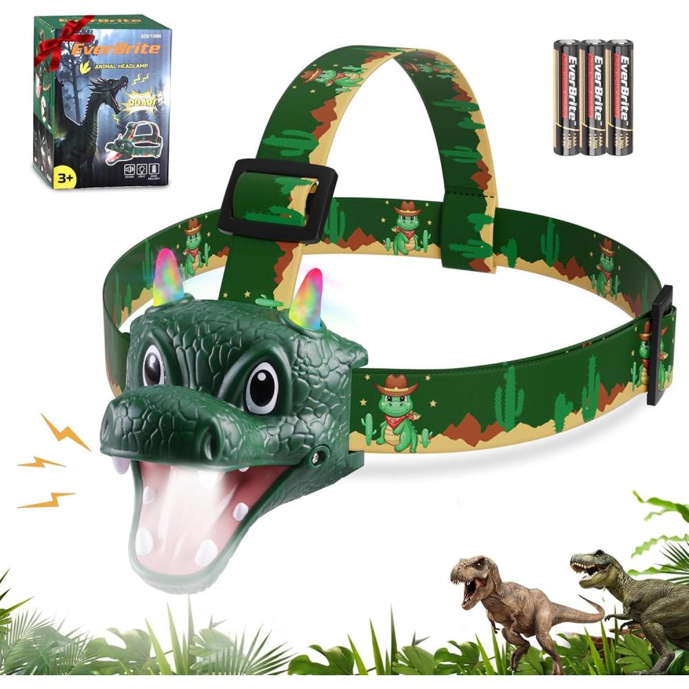 image:imageEverBrite Dinosaur LED Headlamp TRex Head Lamp with Roar amp Silent Mode Batteries Included HandsFree Headlight for Camping Hiking Night Walking Costume amp Outdoor UseDRAGON