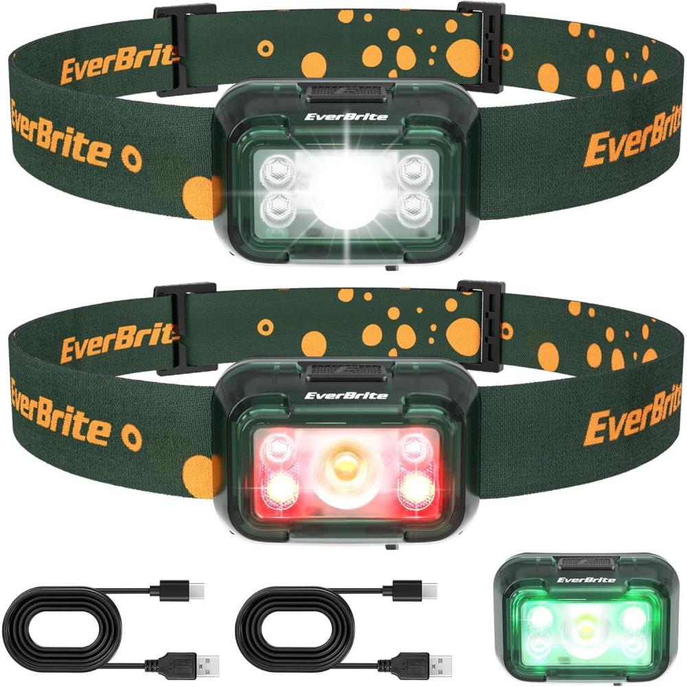 image:imageEverBrite Rechargeable Headlamp 2 Pack Kids Headlamp with WhiteRedGreen Light and Memory Function Head Lamp for Adult and Kid with 5 Modes 120 Adjustable LED Headlamp for Camping RunningPinkForest Green