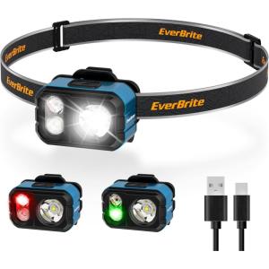 EverBrite 400LM Rechargeable Headlamp, 1.59 oz Lightweight & Comfortable Head Lamp with Hat Clip, IP67 Waterproof, White/Red/Green Light, 7 Modes for Running, Camping and Backpacking-Purple(Blue)