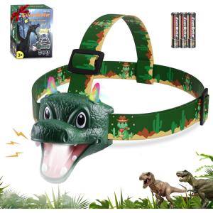 EverBrite Dinosaur LED Headlamp, T-Rex Head Lamp with Roar & Silent Mode, Batteries Included, Hands-Free Headlight for Camping, Hiking, Night Walking, Costume & Outdoor Use(DRAGON)