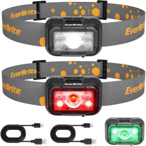 EverBrite Rechargeable Headlamp, 2 Pack Kids Headlamp with White/Red/Green Light and Memory Function, Head Lamp for Adult and Kid with 5 Modes, 120° Adjustable LED Headlamp for Camping, Running-Pink(Pure Transparent)