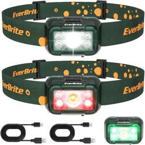 EverBrite Rechargeable Headlamp, 2 Pack Kids Headlamp with White/Red/Green Light and Memory Function, Head Lamp for Adult and Kid with 5 Modes, 120° Adjustable LED Headlamp for Camping, Running-Pink(Forest Green)